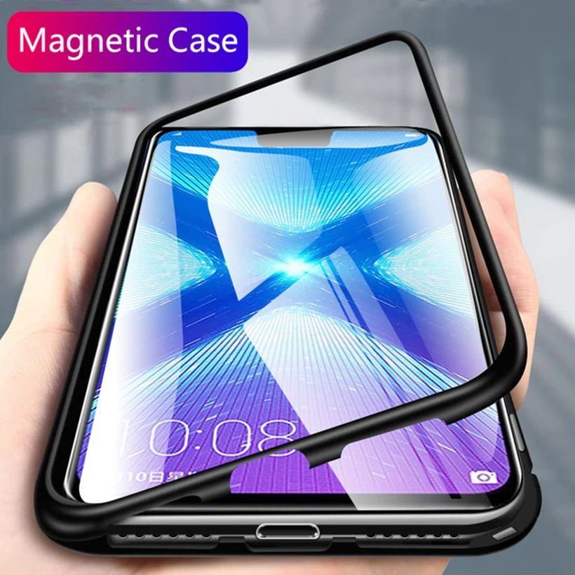 

360 Magnetic Flip Metal Phone Case For OPPO A3S A5 F9 A7 Tempered Glass Back Magnet Cover for OPPO R15 Mirror R17 Pro Bumper