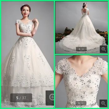 

2016 new design fashion ball gown cap sleeve wedding dresses exquisite chapel train appliques vintage wedding gowns