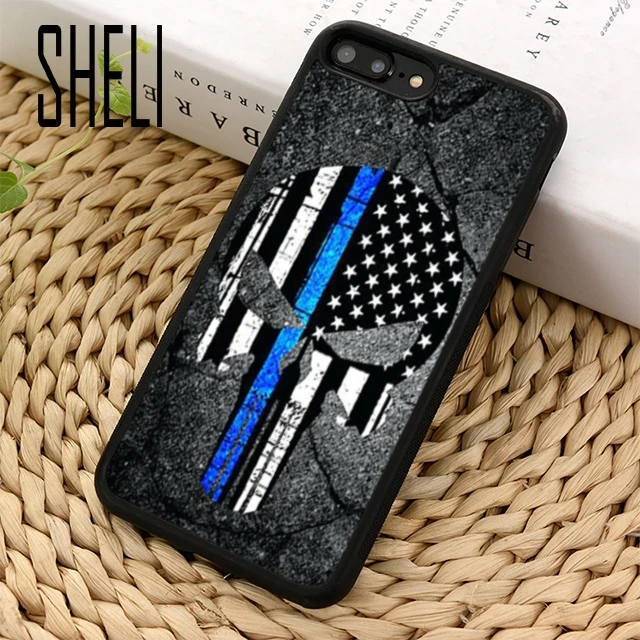SHELI Police Thin Blue Line Flag punisher Phone Case Cover For iPhone 5 6 6s 7 8 plus 11 pro X XR XS max Samsung S7 edge S8 S9 |