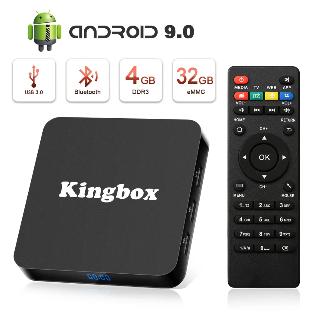 

Android TV Box 9.0, K4 S Android Box with 4GB RAM 32GB ROM Quad-Core Support BT 4.1 WiFi 4K 3D H.265 TV Box with Remote