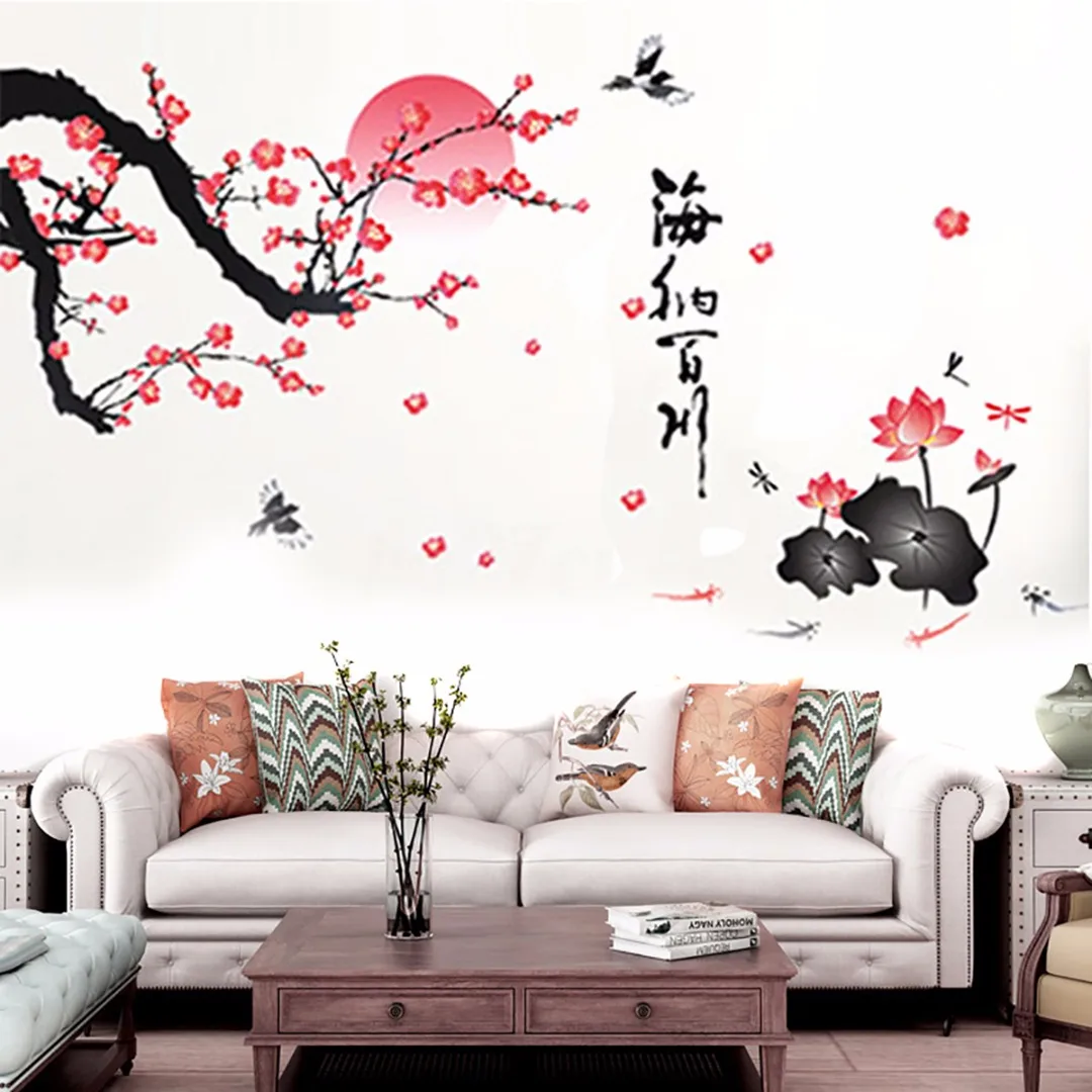 JX-LCLYL Removable Chinese Art DIY Blossom Lotus Flowers Art Decal Vinyl Wall Stickers