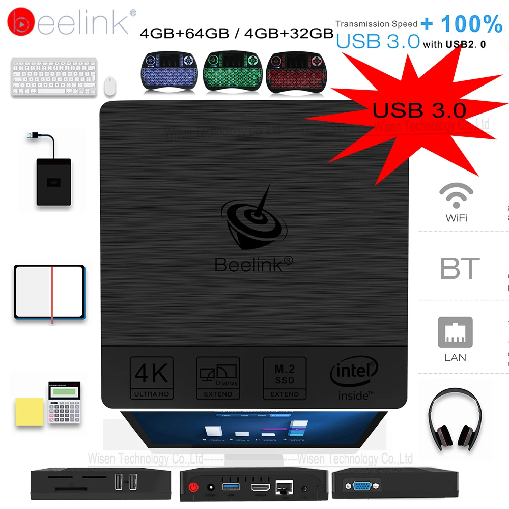 

Original Beelink BT3 Pro Mini PC WiFi BT 4.0 Win 10 Intel Atom X5-Z8350 64Bit 4G/32G 4G/64G PK Beelink AP42 TV BOX