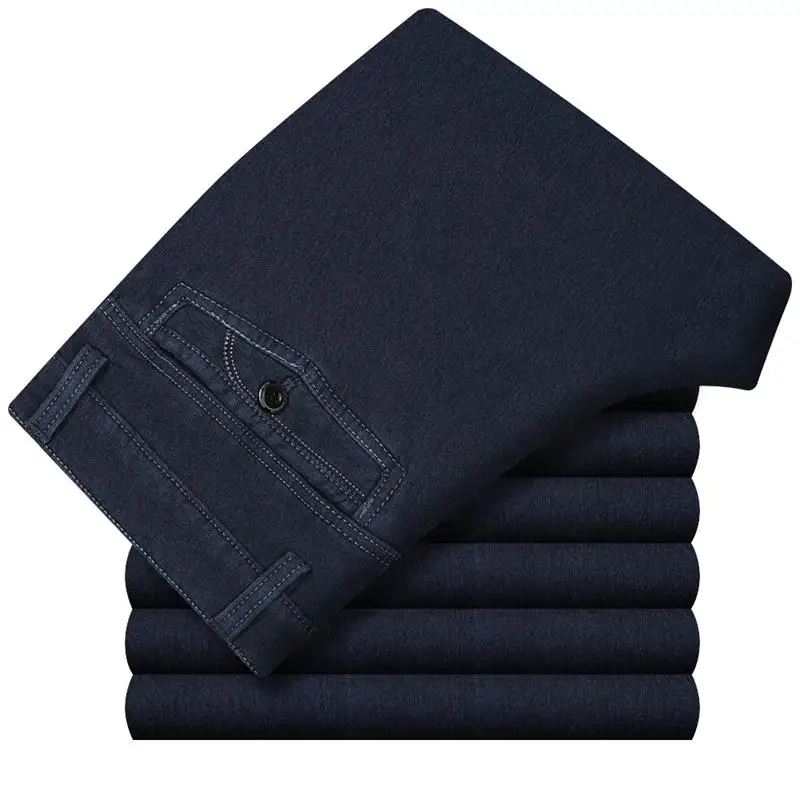 Зимние Новые мужские джинсы плюс бархатные толстые повседневные джинсы среднего возраста мужские деловые джинсовые брюки с высокой талией - Цвет: dark blue