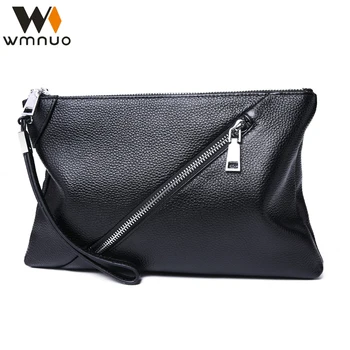 

Wmnuo Fashion Clutches Men Zipper Handbag Male Genuine Leather Soft Cowhide Wallet Day Clutches Envelope Bag Business Bag Hot