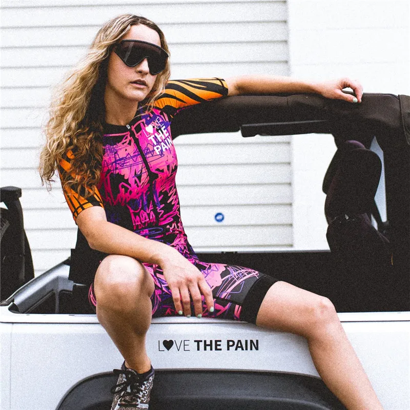 Love the pain classic graffiti cycling skinsuit women team swimsuit ropa ciclismo mujer triathlon suit bike equipment uniforme