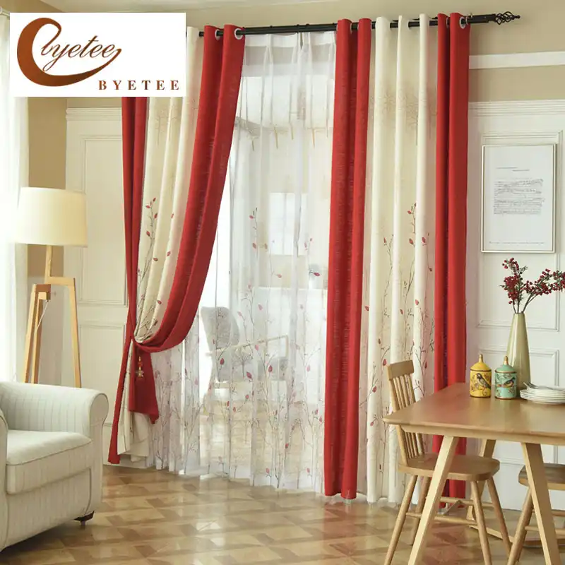 Byetee Modern Curtains For Living Room Pastoral Red Beige Window Curtain Living Room American Style Home Decor Drapes Curtain Door Curtain Fabricmade Curtains Aliexpress