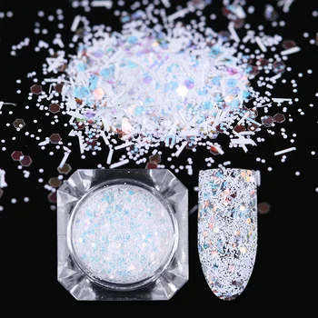 

NICOLE DIARY 1.7 g White Snowflake Nail Powder Colorful Hexagon Nail Art Sequins Decoration Stripe Nail Paillette Flakes