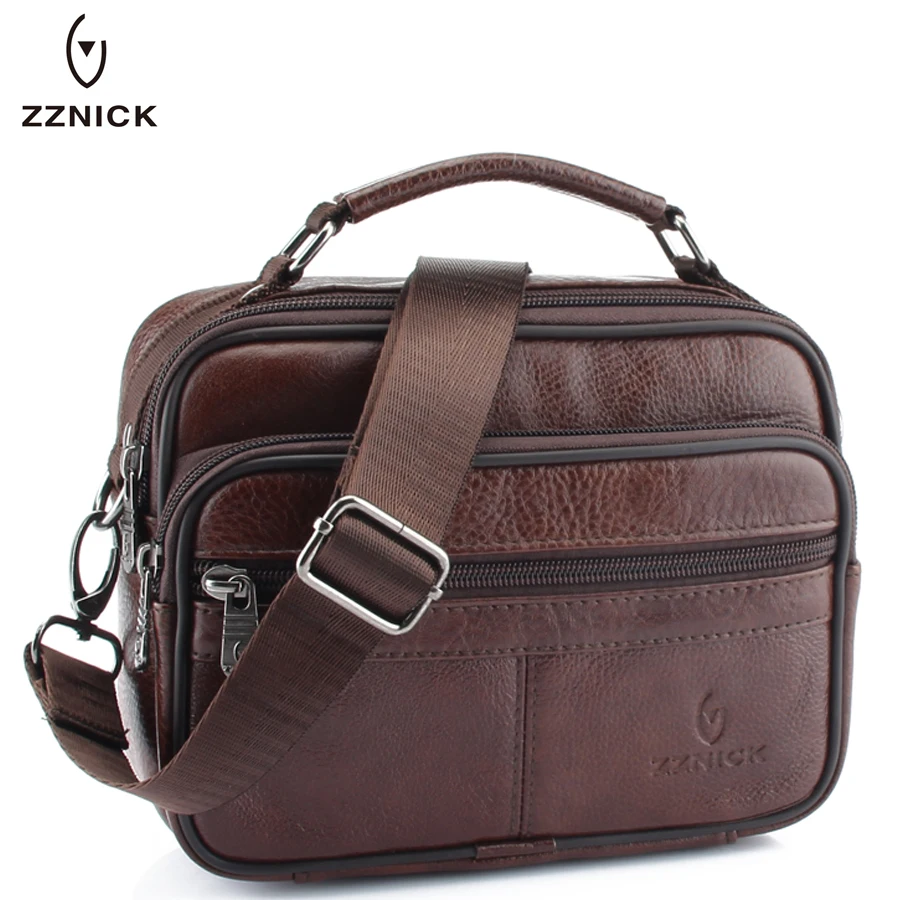 ZZNICK 2019 bolso de hombro de cuero genuino de cuero de vaca pequeño bolso de mensajero de viaje de los hombres bolso bandolera de mano nueva moda bolso de hombre solapa