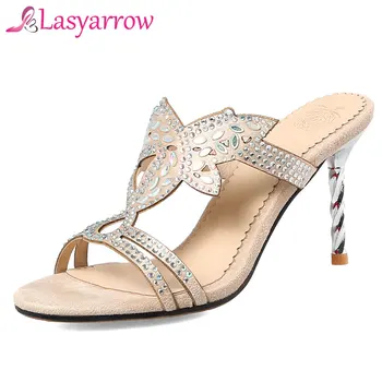 

Lasyarrow Open Toe Rhinestone Design High Heel Sandals Crystal Gladiator Women Sandals Fashion Elegant Sexy Party Shoes RM520