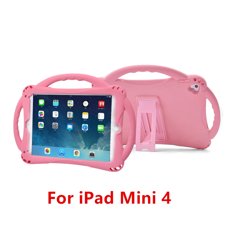 Shockproof Kickstand for iPad 9.7 Case Kids Soft Non-toxic Silicon Children Cover for iPad 2 3 4 Air 2 1 Mini Coque - Цвет: Pink Mini 4