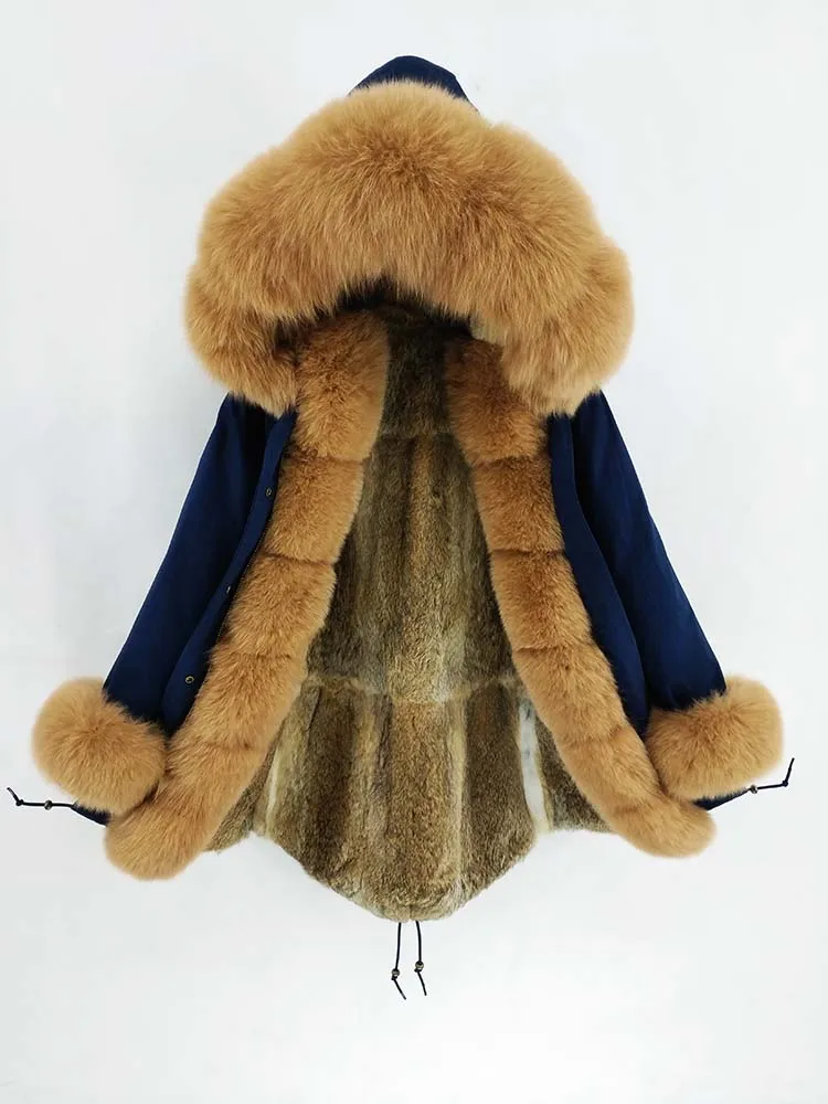 Mao KongLong парка зимняя куртка женские парки пальто из натурального меха натуральный мех енота капюшон Подкладка из натурального кроличьего меха Роскошная уличная одежда - Цвет: Rabbit fur liner A