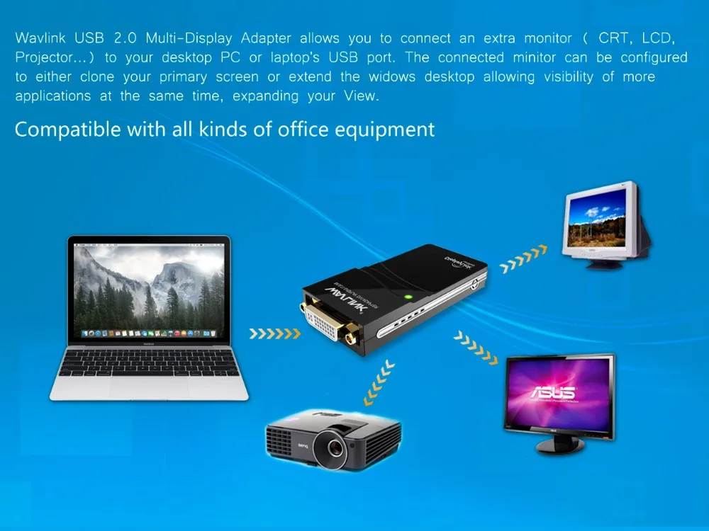 Wavlink USB 2.0 to VGA/DVI/HDMI-Compatible Video Graphic Adapter Multiple Monitors Display Extend/Mirror Mode Supports Windows