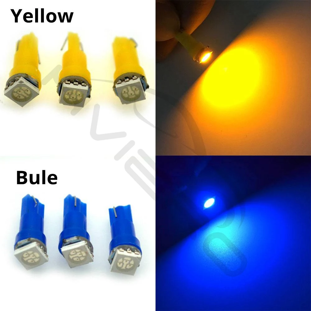 20X T5 5050 1SMD Клин светодиодный Белый красные, синие, зеленый, желтый, розовый, авто Интерьер светильник Светодиодная лампа для приборной панели боковая лампа AC/DC 12V