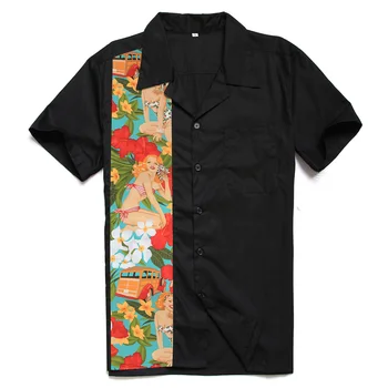 

2018 Summer Hawaiian Shirt Men Short Sleeve Sexy Girl Floral Shirts Big Sizes Beach Party Flowers Print Rockabilly Men Clothing