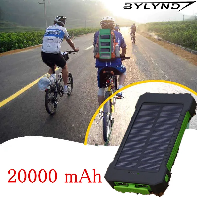  New 20000mah Solar Power Bank Portable external battery pack Charger Dual USB solar charger For Xiaomi iphone/all USB devices 