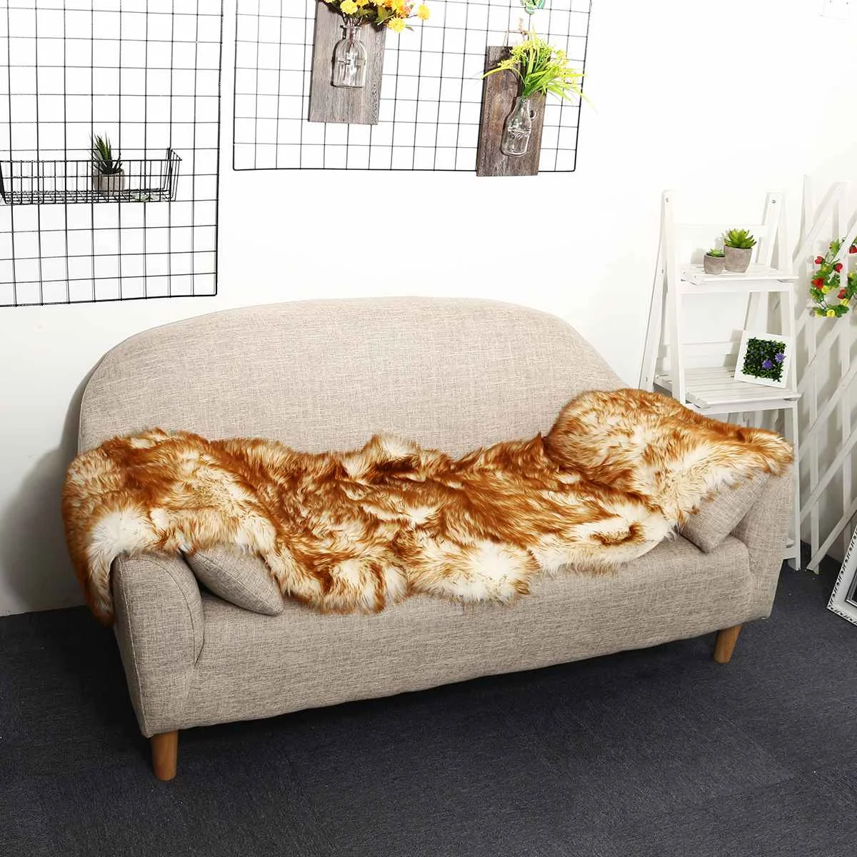 

Fur Artificial Sheepskin Hairy Carpet for Living Room Bedroom Rugs Skin Fur Plain Fluffy Area Rugs Bedroom Faux Mat 190x70cm