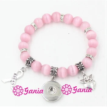 

1PC New Breast Cancer Awareness Jewelry Pink Opal Bead Breast Cancer Ribbon Angel Charm Bead Bracelets for Women snap jewelry