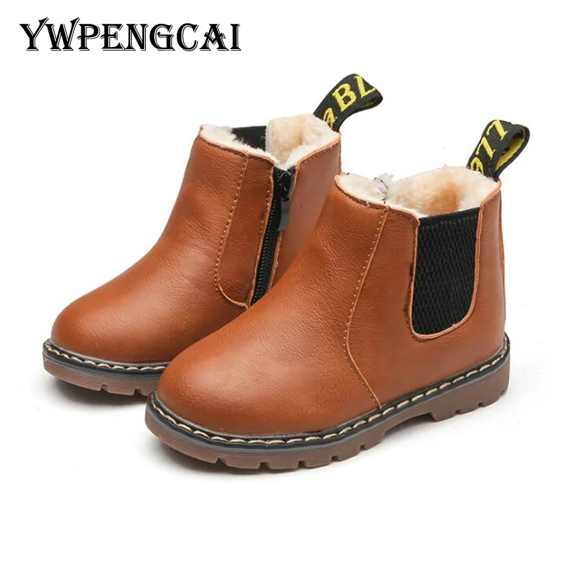 

Size 21-36 Kids Winter Boots Soft PU Leather Martin Boots Thick Warm Fur Children Snow Boots Unisex Boys Girls Boots