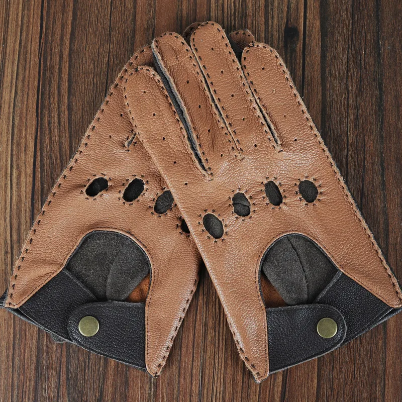 High Quality Man's Half Finger Gloves Breathable Non-Slip Fitness Leather Fingerless Gloves Black Camel Driving Gloves Male NAN7 mens snow gloves