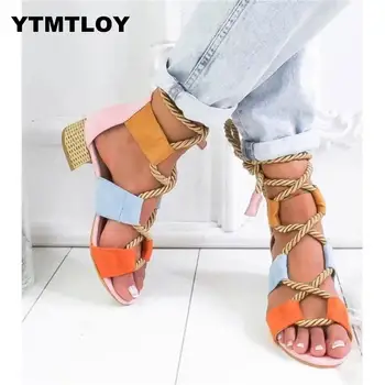 

HOT Summer Wedge Espadrilles Women Sandals 5CM Heel Pointed Fish Mouth Sandals Woman Hemp Lace Up Women Platform Sandals