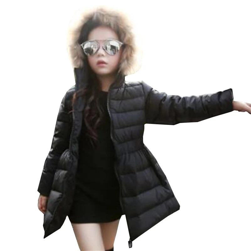 Куртки для девочек и Пальто нового модели поток образом меха капюшонная толстых теплых парка вниз детская одежда из хлопка верхняя одежда детей