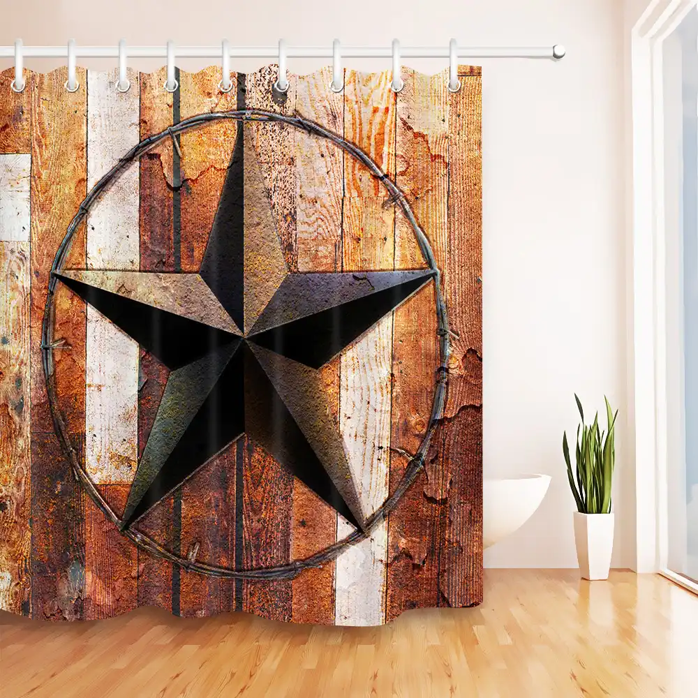 72 Western Rustic Texas Star Shower Curtain Waterproof Eco