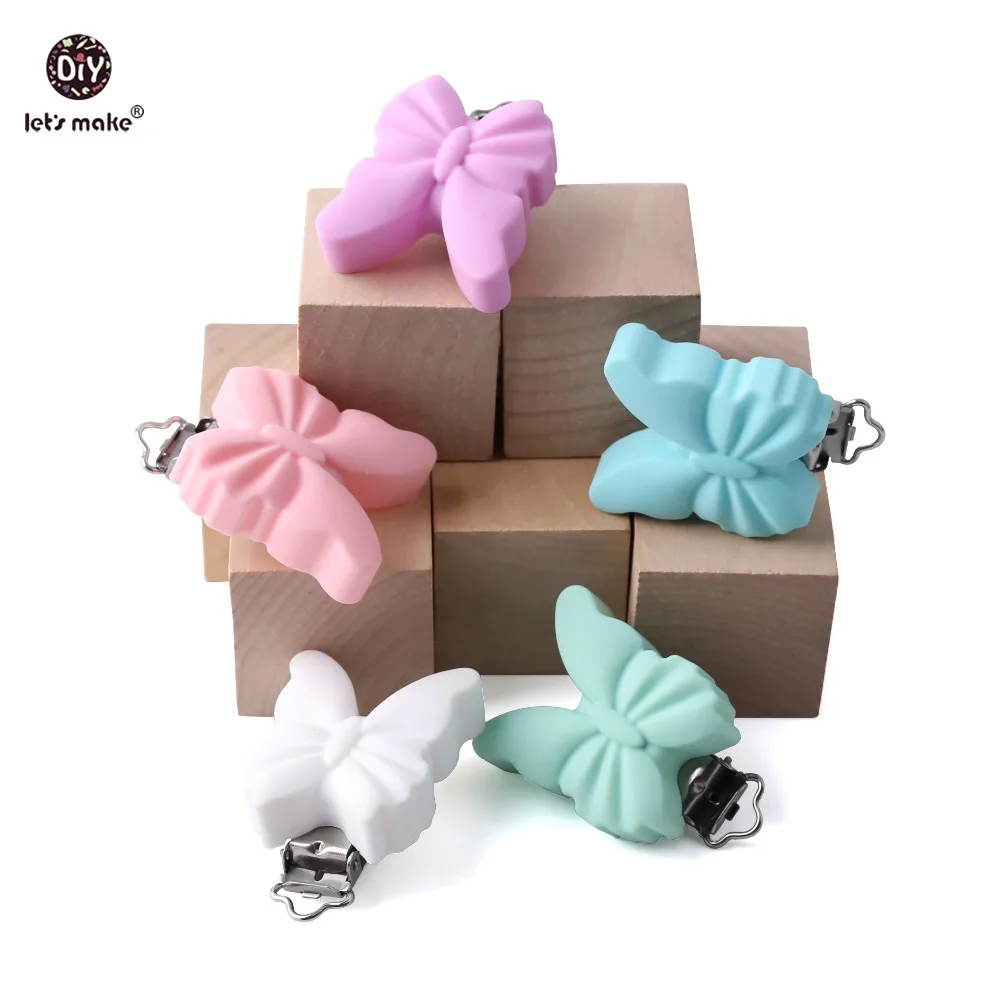 

Let's Make Baby Teether 1pc Butterfly Pacifier Clip Stainless Steel Food Grade Silicone Teether DIY Pacifier Chain Teething Toys