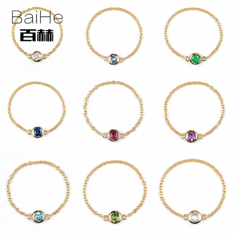BAIHE Solid 18K желтое золото(AU750) 0.10CT Сертифицированный круглый натуральный алмаз свадебные женские модные ювелирные изделия кольцо