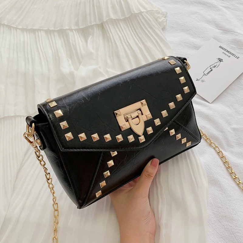 

Luxury high quality rivet bag 2019 new famous designer design chain bag fashion shoulder Messenger bag