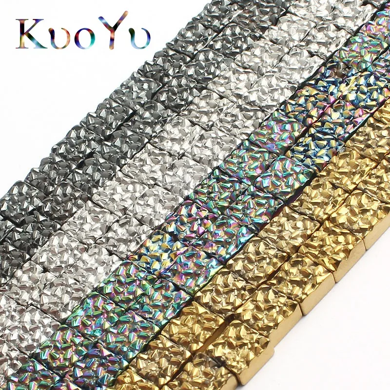 

8*8mm Natural Gold/Silver/Black/Multicolor Plated Square Drusy Hematite Stone Beads For Jewelry Making 48pcs/lot Diy Jewellery