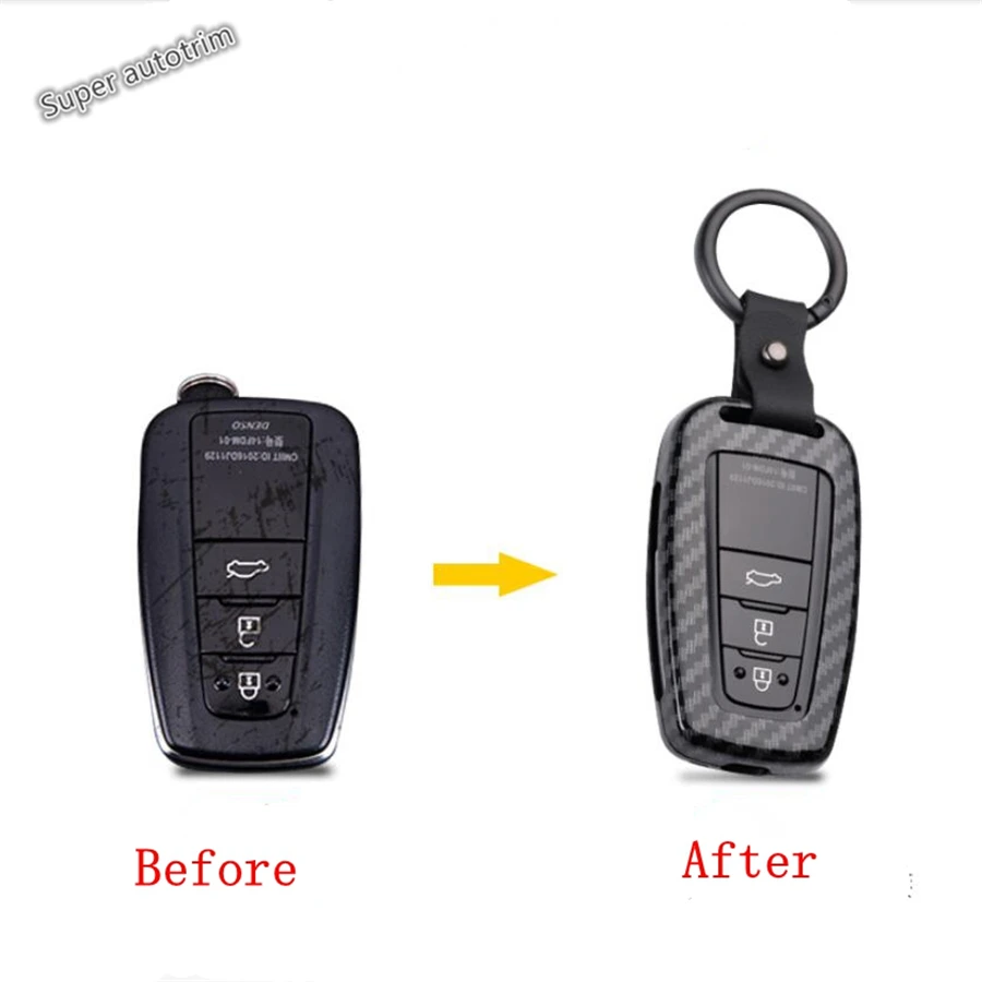 

Lapetus Key Case Chains Decoration Kit Cover Trim Accessories Interior Fit For Toyota C-HR CHR 2016 - 2019 Red Carbon Fiber Look