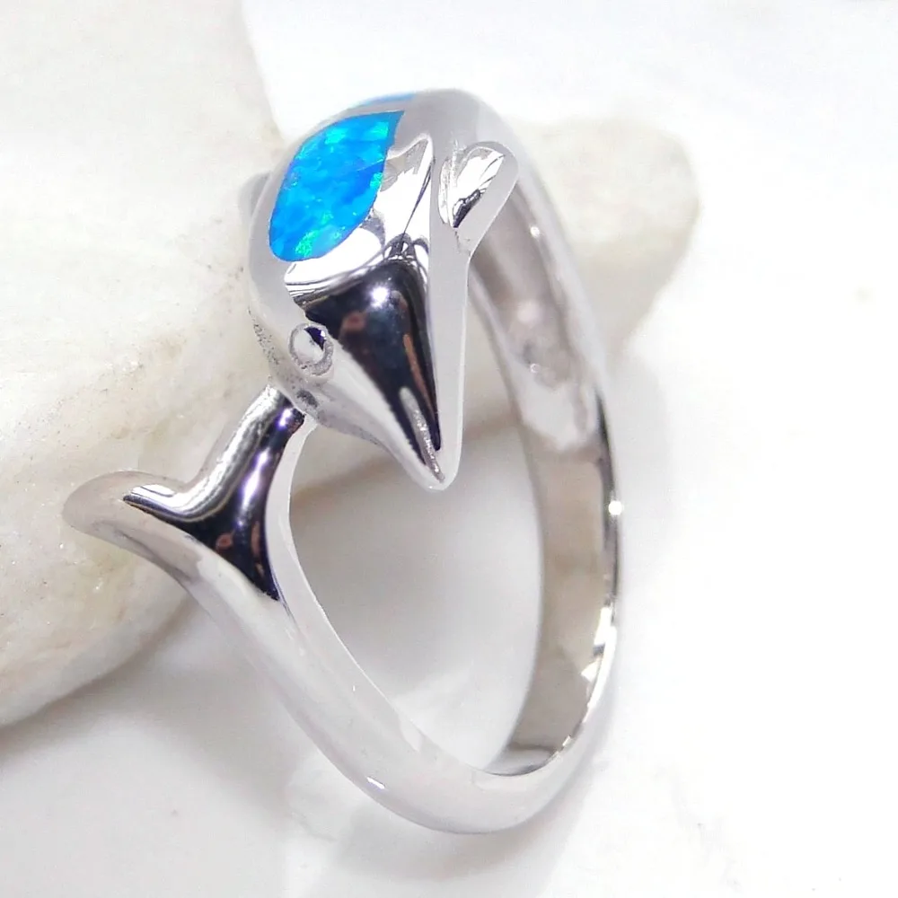 

New Sale Blue Fire Opal Ring 100% 925 Sterling Silver Jewelry Dophin Opal Ring Vintage Engagement Party Rings For Women