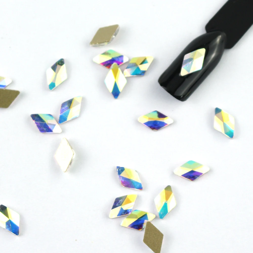 10 шт/партия ромбовидные Стразы для ногтей 6*10 мм Кристалл 3D блестящие, для дизайна ногтей украшения различных тыльных камней советы