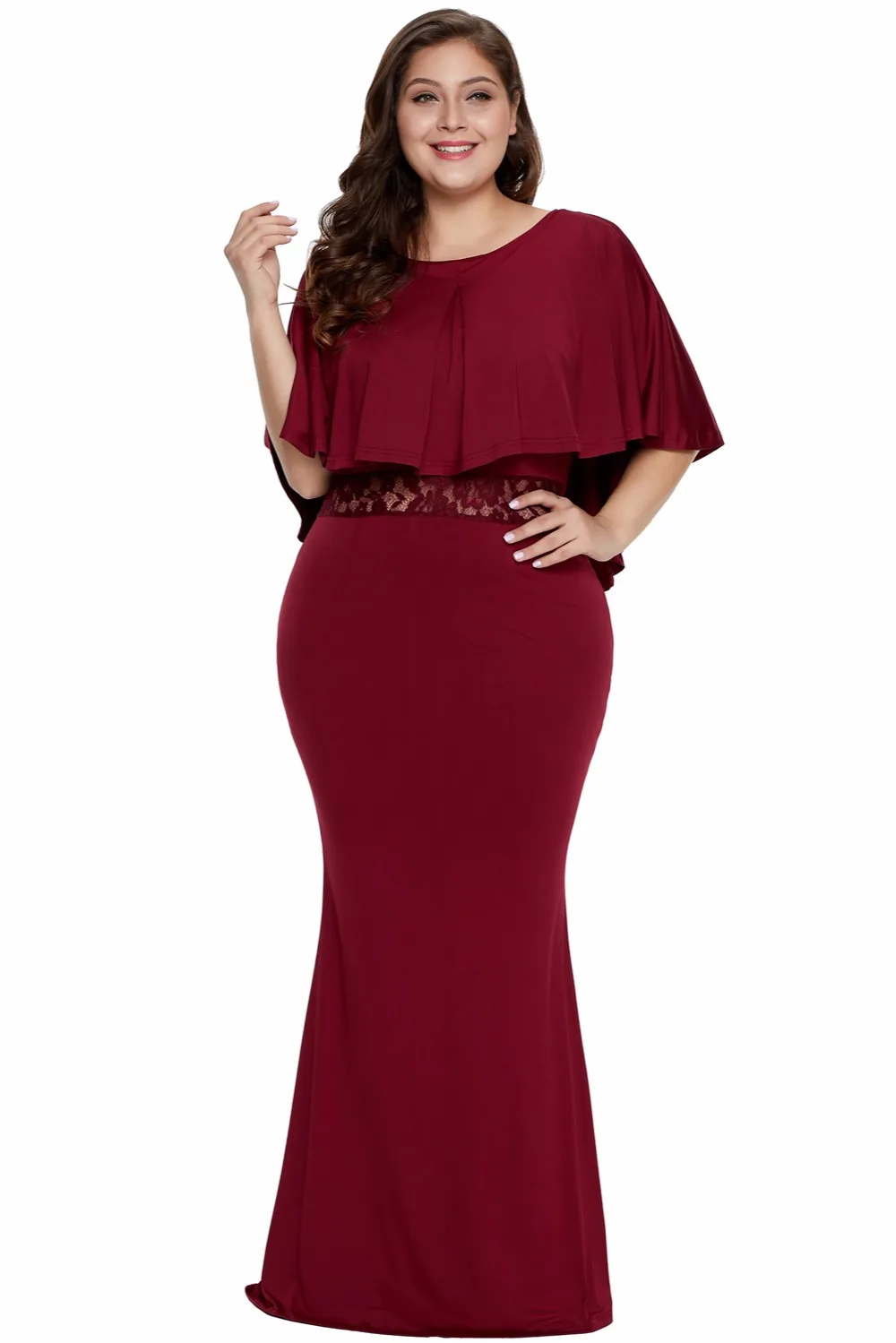 Red-Cape-Overlay-Plus-Size-Dress-LC611053-3-4