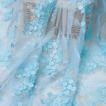 

LASUI 2018 high quality 2 yards/1 lot SKY BLUE 3d embroidery flowers lace fabric for DIY dress fashion fabric X0315