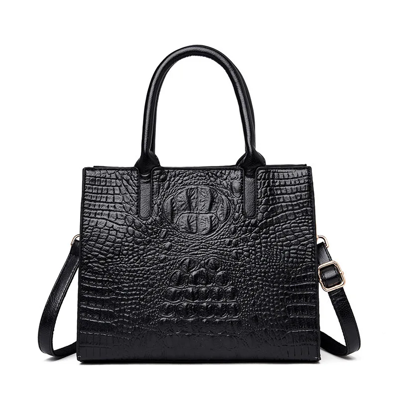 LUYO, винтажная мода, крокодиловая кожа, натуральная кожа, роскошные сумки, женские сумки, дизайнерская женская сумка на плечо, женская сумка - Цвет: black