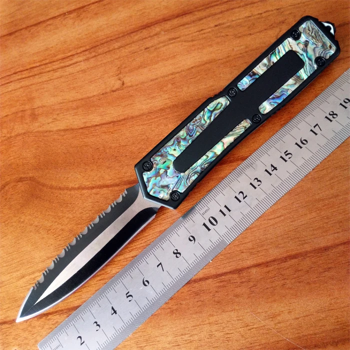 GFAbaShelDESideSBK Double edge Blade Abalone Shell Black Handle Outdoor