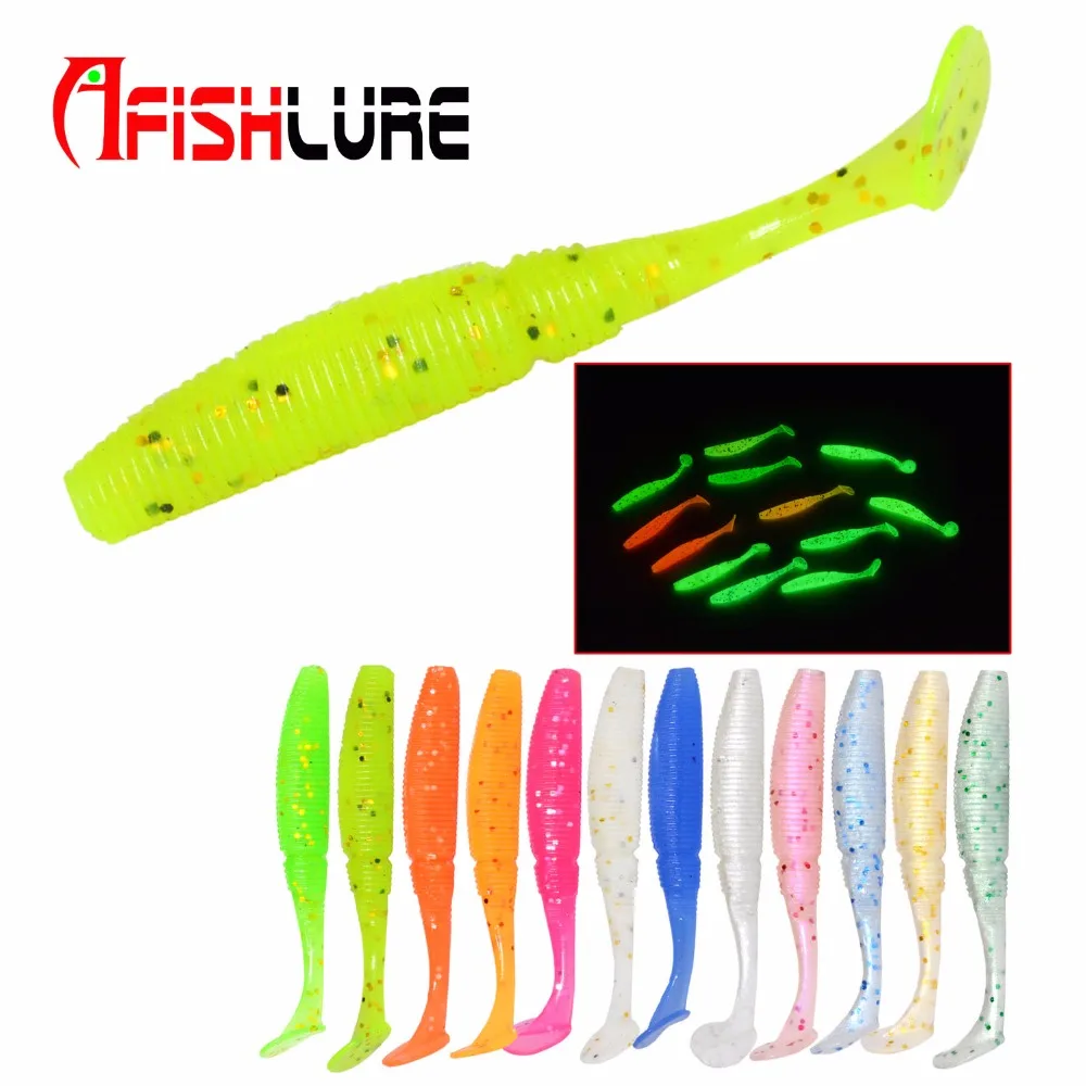 

Luminous T Tail Soft Lure 15pcs/lot Fishing Lure Noctilucous Worm 50mm 1.0g Plastic Bait Maggot Isca Silicon Texas Rig isca