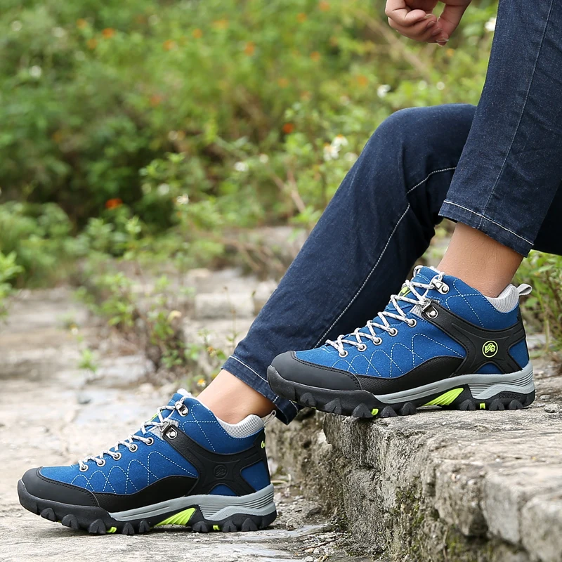 Осенне-зимние уличные кроссовки для мужчин; цвет черный, синий; Мужская обувь для походов; удобная обувь для кемпинга; дышащие альпинистские ботинки