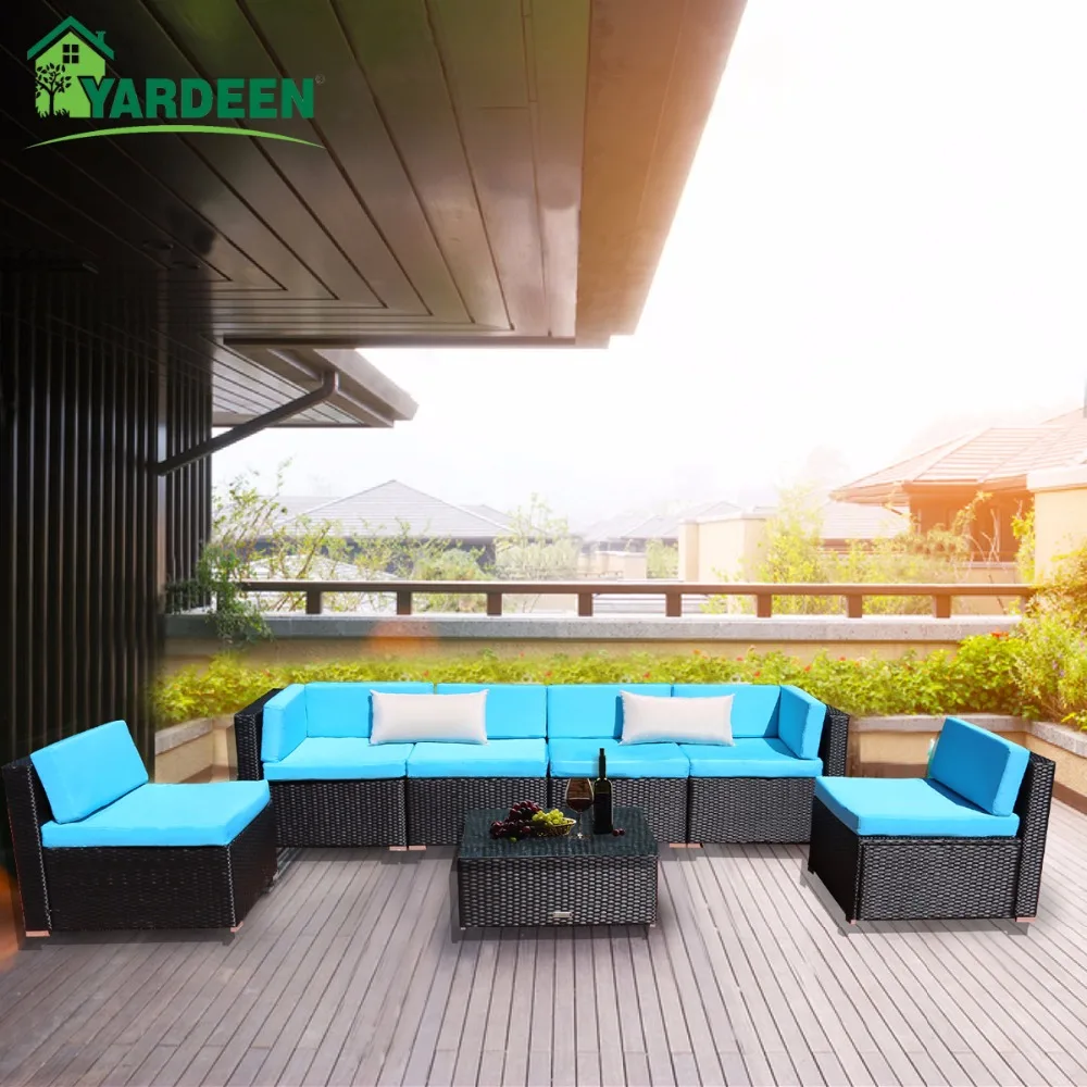

Yardeen 7 Pieces Patio PE Rattan Garden Sofa Set Backyard Furniture Kit Indoor and Outdoor With 2 Bolster Pillows and Tea Table