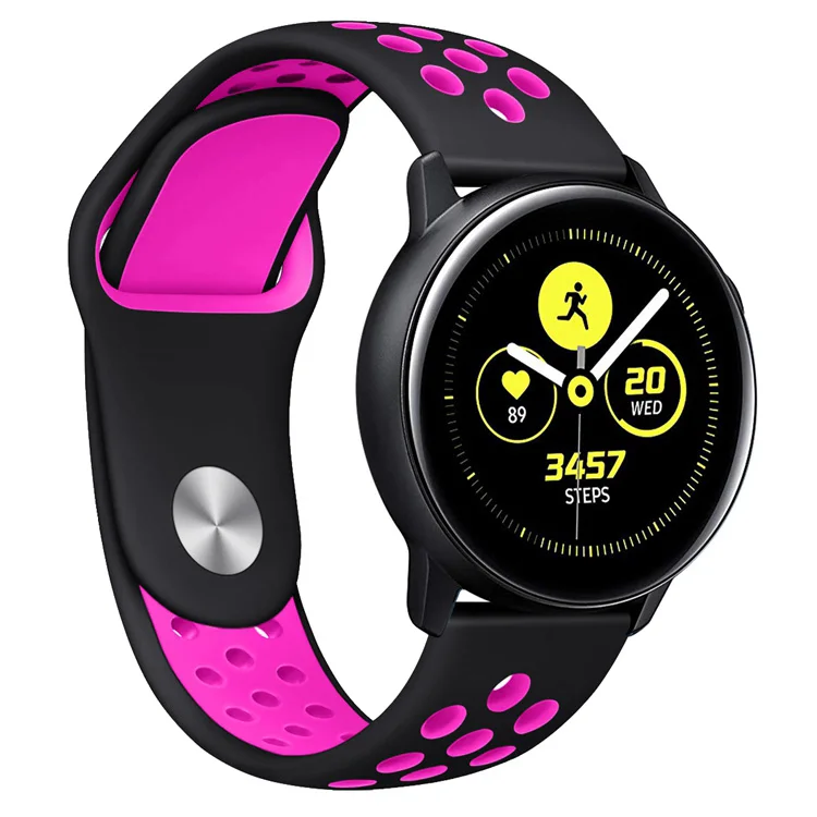 Силиконовый ремешок для samsung Galaxy Watch Active, двойной цвет, спортивный ремешок, ремешок для часов, браслет, ремешок на запястье, замена - Цвет: Black Rose