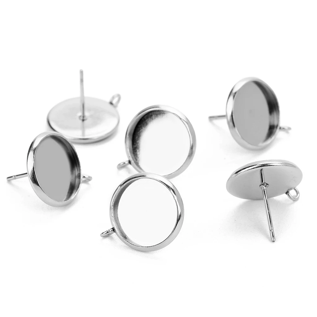 20 Pieces Metal Stud Earring Blank Cabochon Base Setting Trays With Loop DIY Jewelry Accessories