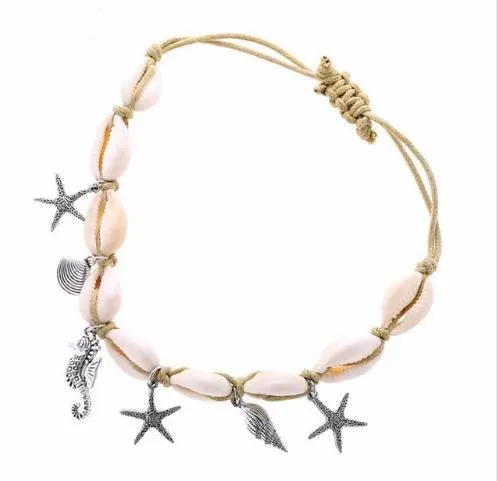 

Vintage Boho Summer Starfish Natural Shell String Rope Chain Anklet For Women Ankle Bracelet Woman on the Leg Chain Foot Jewelry