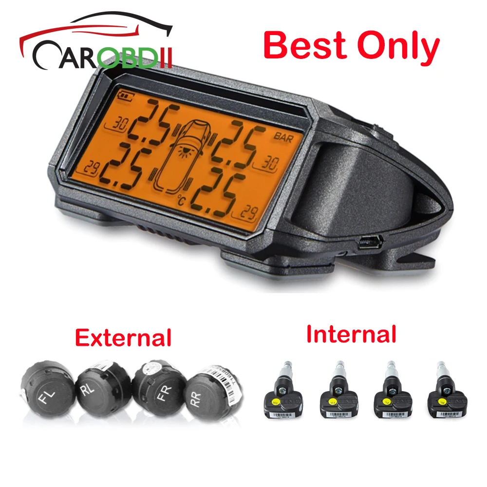 

Solar TPMS Wireless Tire Pressure Monitoring System TPMS Car Monitor TMPS Control System Tyre Pressure Internal External Sensors
