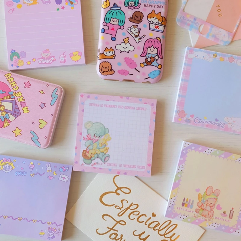 

50 Sheets Pink Cartoon Kawaii Memo Pad Paper Sticky Notes Cute Notepad Japanese Stationery School Office Supplies Kids Gift