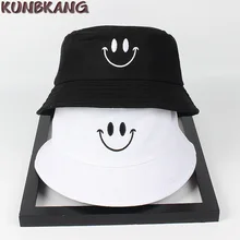 Новая пара мода улыбка ведро шляпа хлопок вышивка открытый Панама для рыбалки мужские и женские спортивные повседневные козырек Панама Кепка