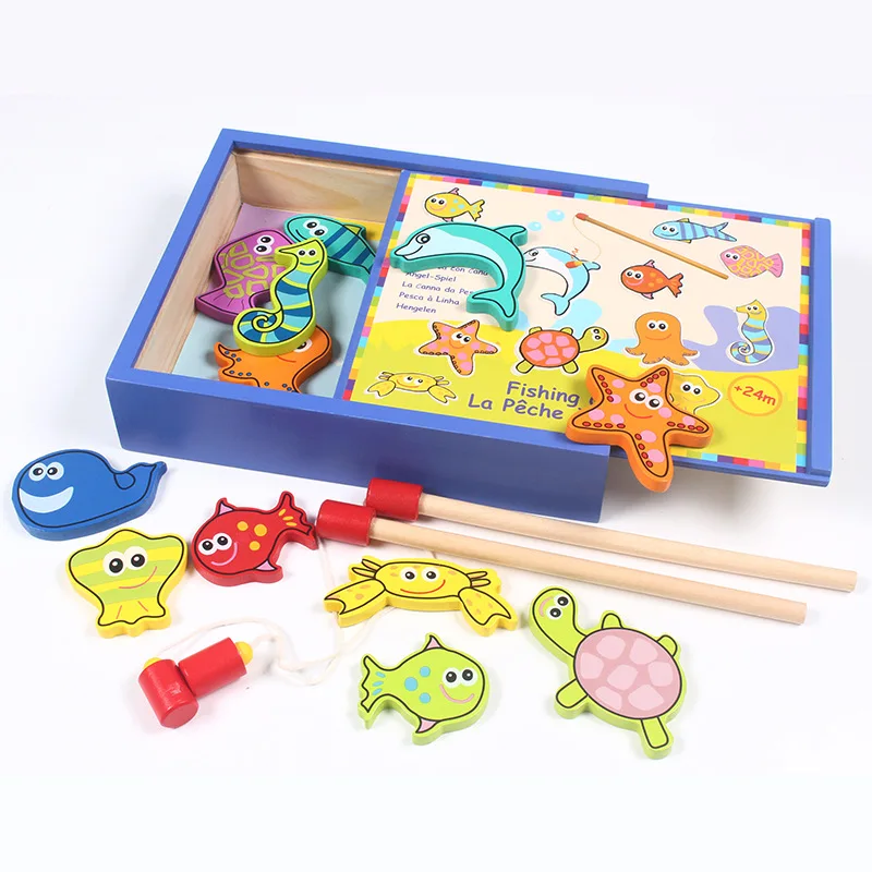 

NEW Baby Wooden Magnetic Kid Fishing Game Puzzle Power Hands and Children Interactive Toys 1-3 Years Old Gift for Children