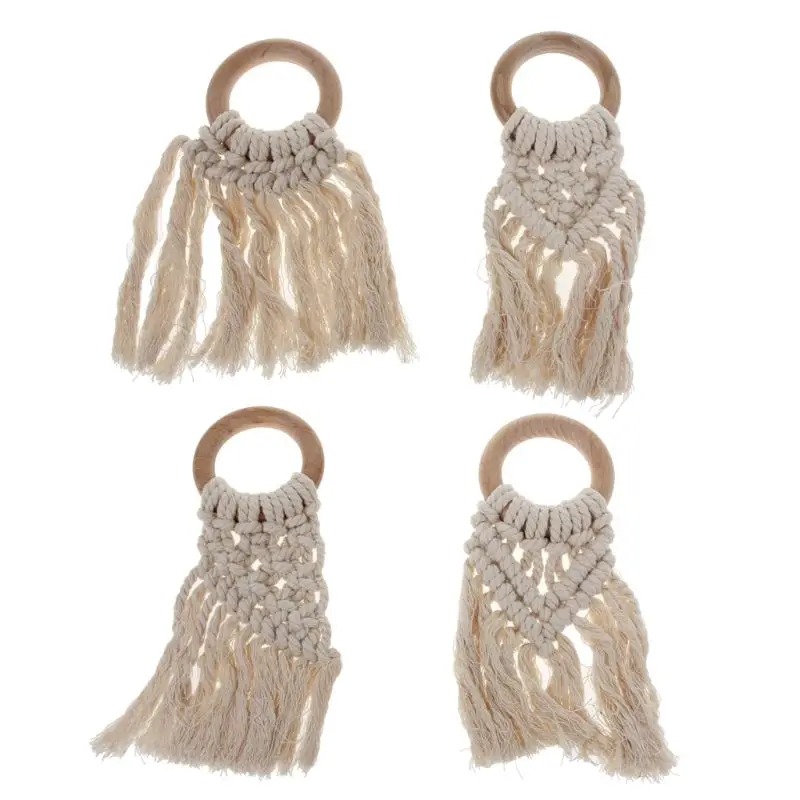

Handmade Natural Wooden Crochet Tassel Teether Bracelet Baby Kids Shower Chewing Toy JUN-24