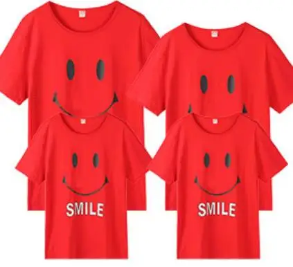 Одинаковые комплекты одежды для семьи хлопковые футболки и шорты Летняя семейная одежда с короткими рукавами и смайликом для папы, мамы, мальчиков и девочек - Цвет: 1ps tops