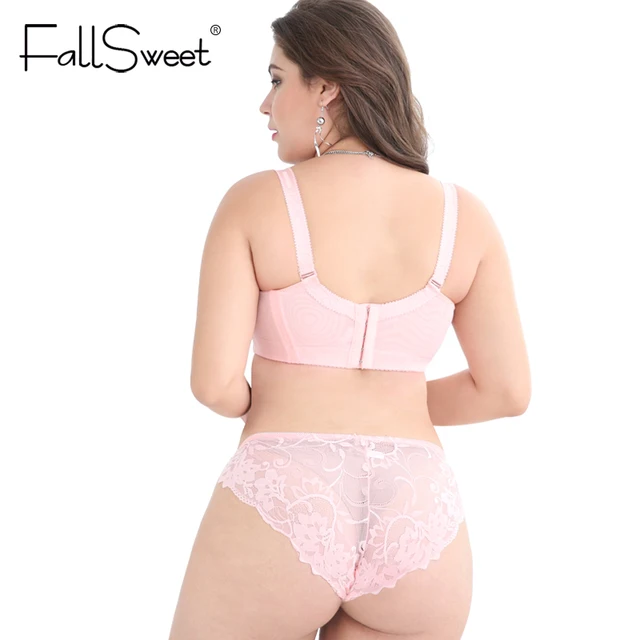 FallSweet Plus Size Bra Set Push Up Bras and Panty Set Wide Back Underwire Lingerie Set White C